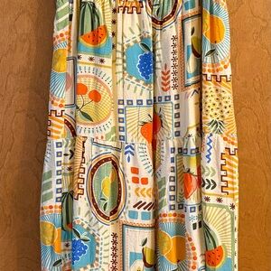 Cream Tiered Maxi Skirt with Multicolor Fruit Print